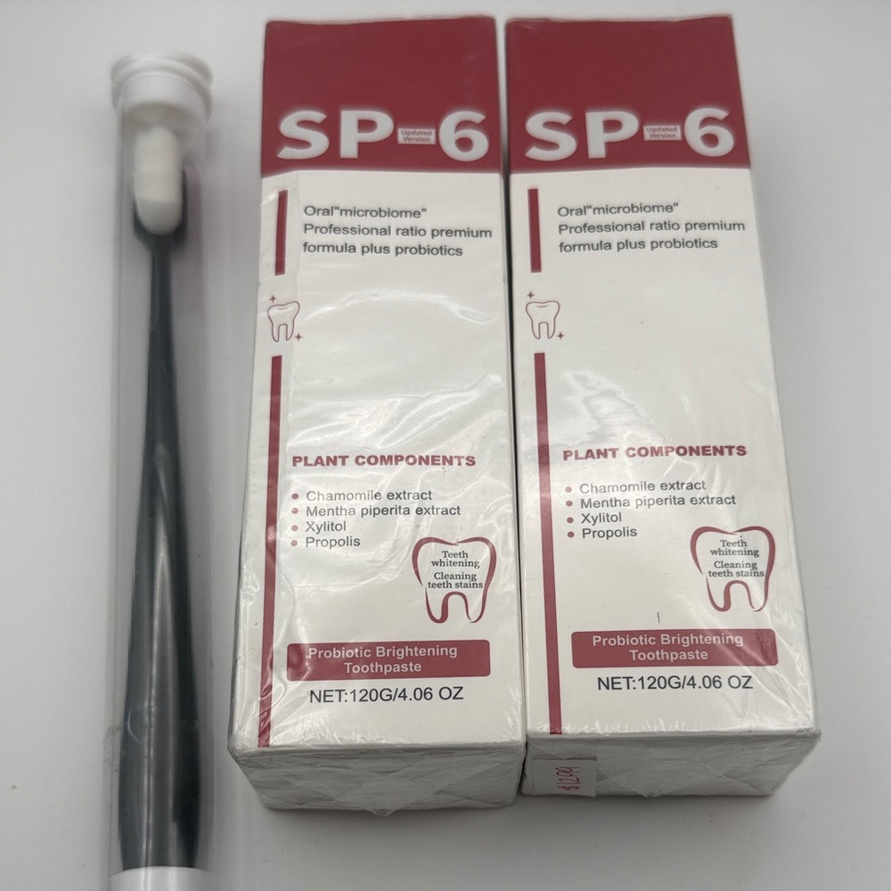 2 Pack SP-6 Probiotic Brightening Toothpaste Plus Toothbrush NWT